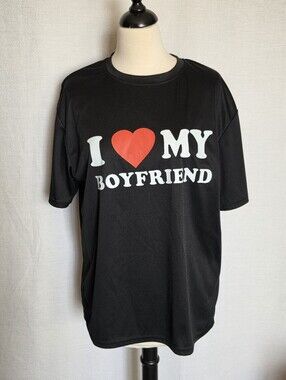 I Love My Boyfriend Black Short Sleeve T-Shirt - Size Medium